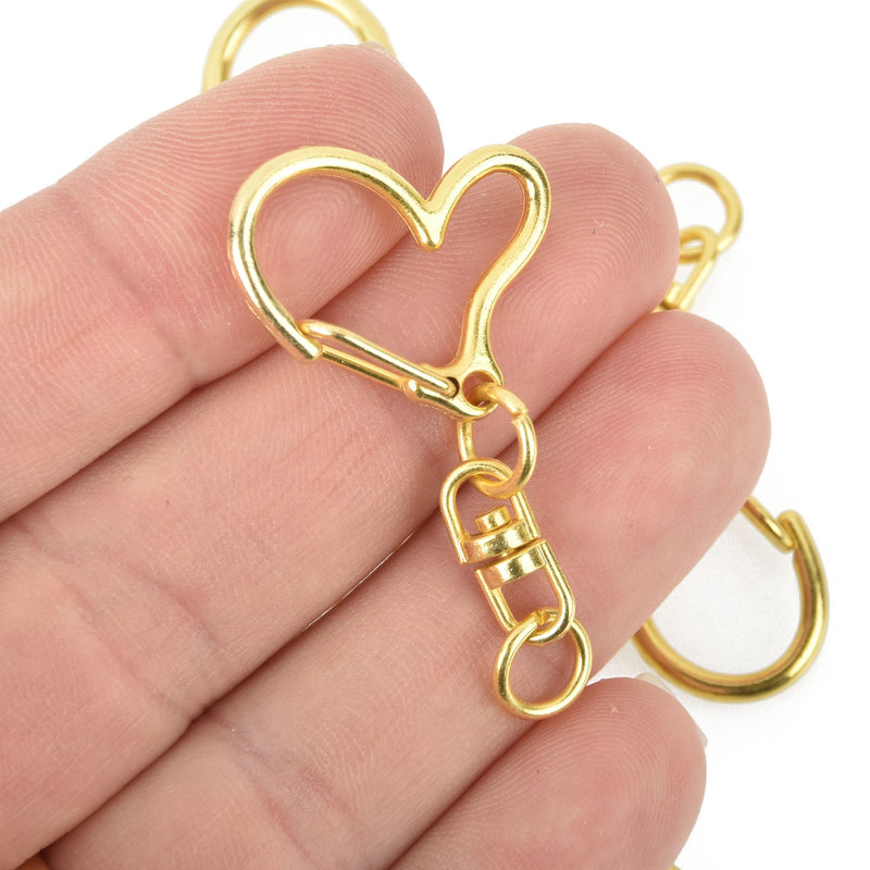 6 Gold Key Chains with Heart Clasp, swivel lobster key chain clasp fin0819