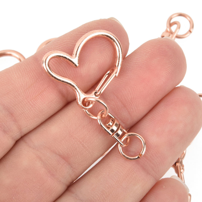 6 Rose Gold Key Chains with Heart Clasp, swivel lobster key chain clasp fin0820