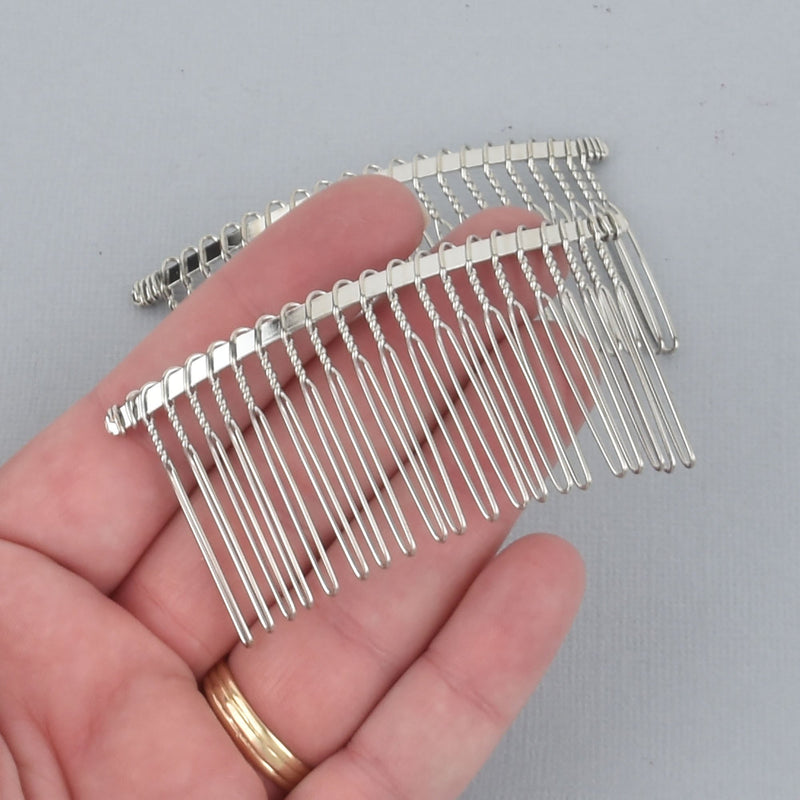 10 Silver Hair Comb Blanks, silver metal combs, hair barrette blanks 3" long, fin0825