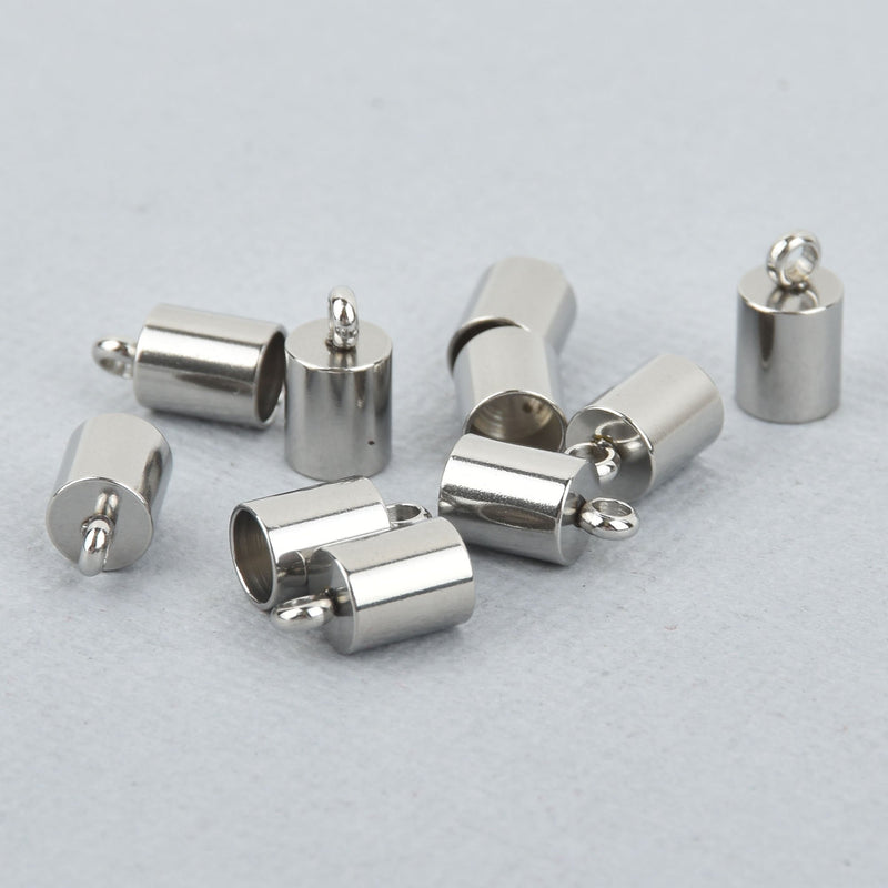 10 Stainless Steel End Caps for Kumihimo Jewelry, Leather Cord End Connectors, Bails, Bead Caps, Fits 4mm cord, fin0826