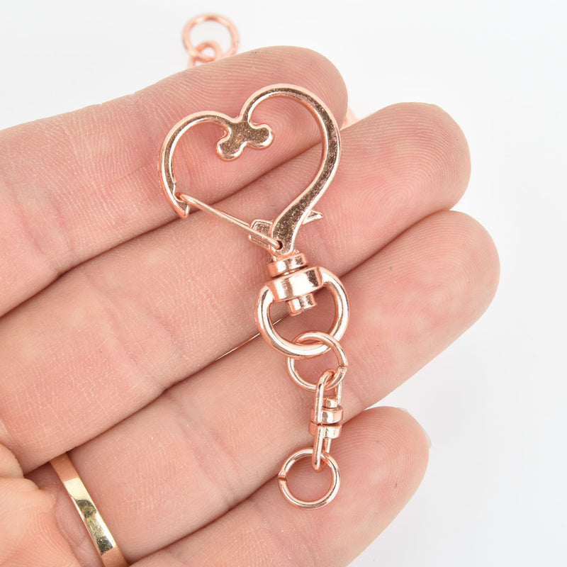 6 Rose Gold Key Chains with Heart Clasp, swivel lobster key chain clasp fin0827