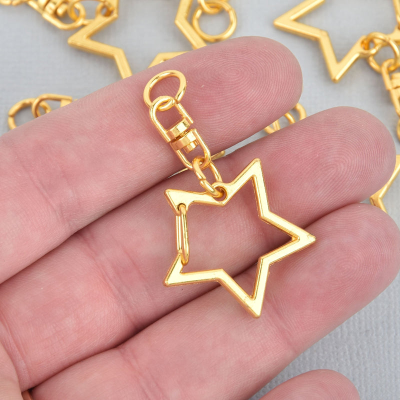 6 Gold Key Chains with Star Clasp, swivel lobster key chain clasp fin0829