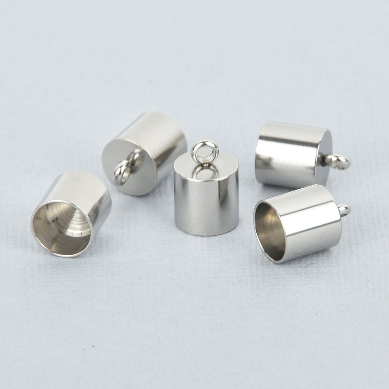 10 Stainless Steel End Caps for Kumihimo Jewelry, Leather Cord End Connectors, Bails, Bead Caps, Fits 9mm cord, fin0831