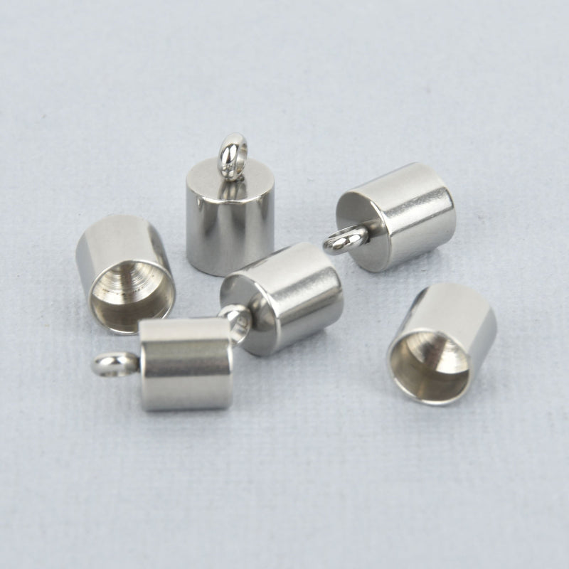 10 Stainless Steel End Caps for Kumihimo Jewelry, Leather Cord End Connectors, Bails, Bead Caps, Fits 7mm cord, fin0834