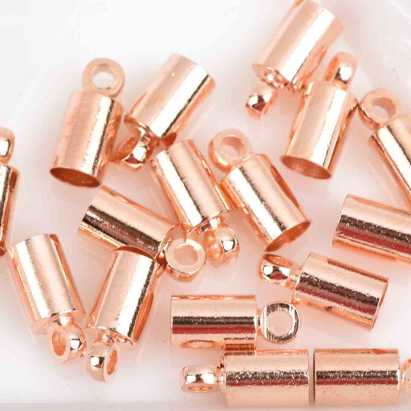 100 Rose Gold Plated Copper End Caps for Kumihimo Jewelry, Leather Cord End Connectors, Bails, Bead Caps, Fits 4mm cord, fin0835