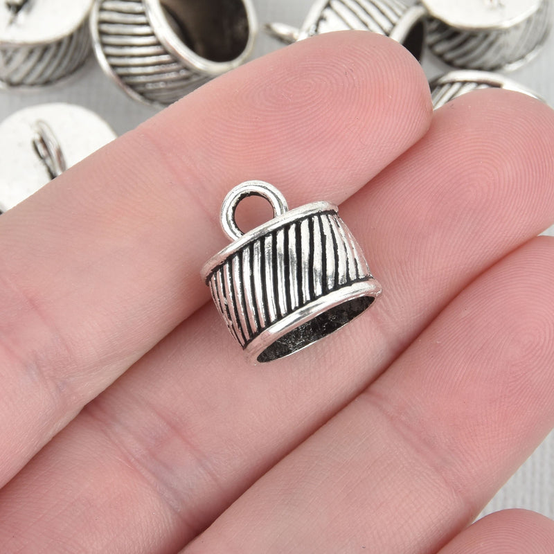 30 Silver End Caps for Tassel Jewelry, Leather Cord End Tassel Bead Caps Fits up to 12mm cord fin0836b