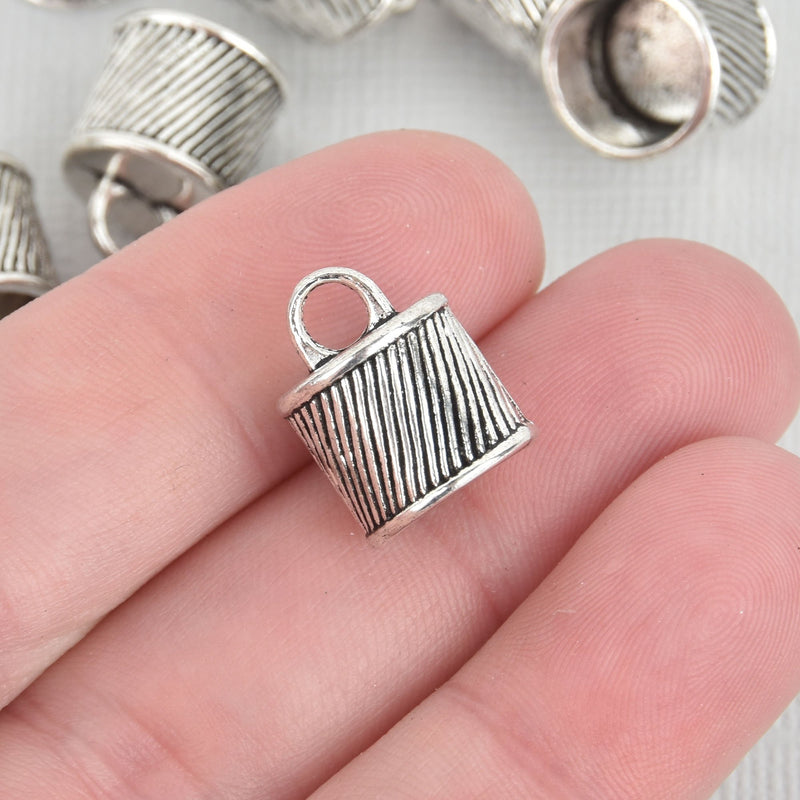 30 Silver End Caps for Tassel Jewelry, Leather Cord End Tassel Bead Caps Fits 10mm cord fin0838