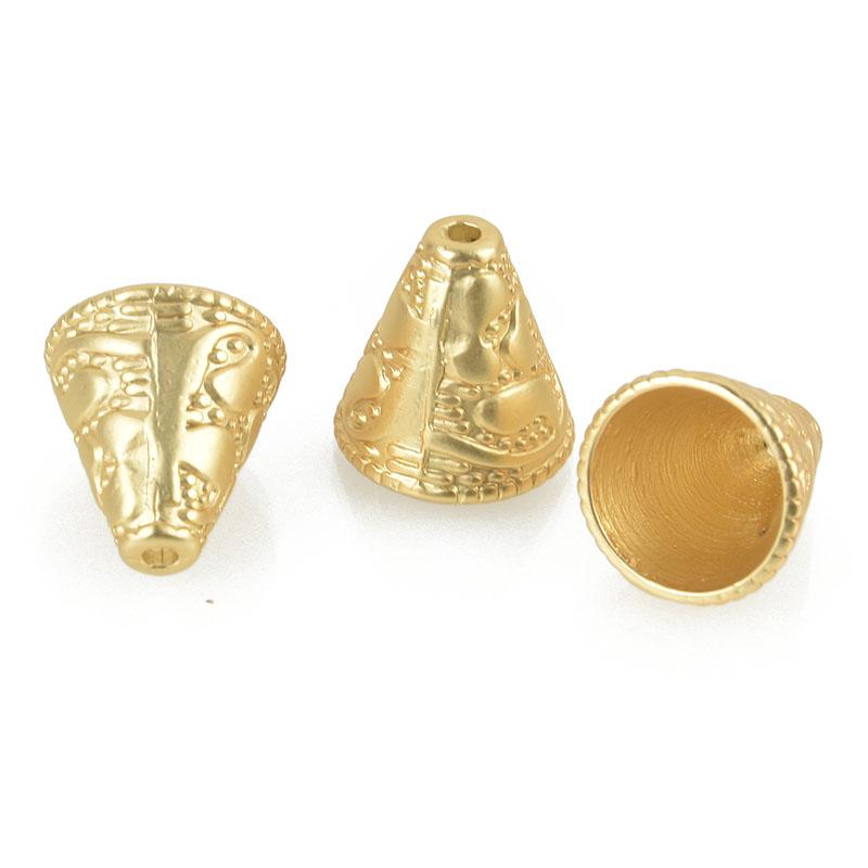 5 Matte Gold Tassel Cones Bead Caps fits 8mm - 10mm, fin0845