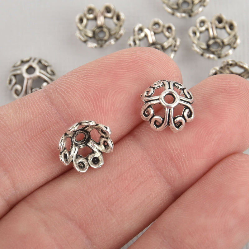 20 Silver Filigree Bead Caps Findings 10mm  fin0859