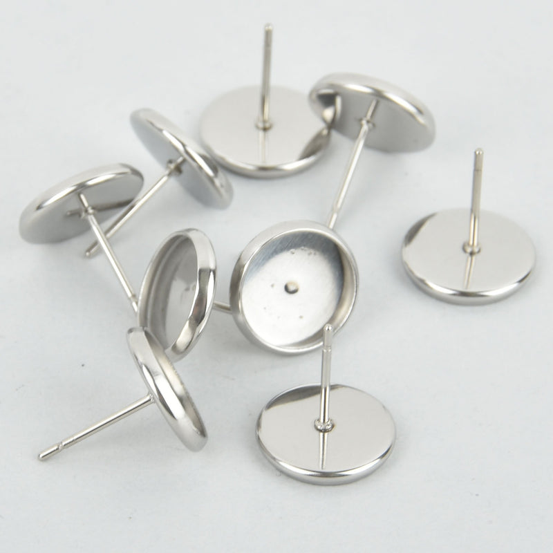 10 (5 pairs) silver stainless steel cabochon bezel setting earring post, fits 8mm round inside bezel, fin0861