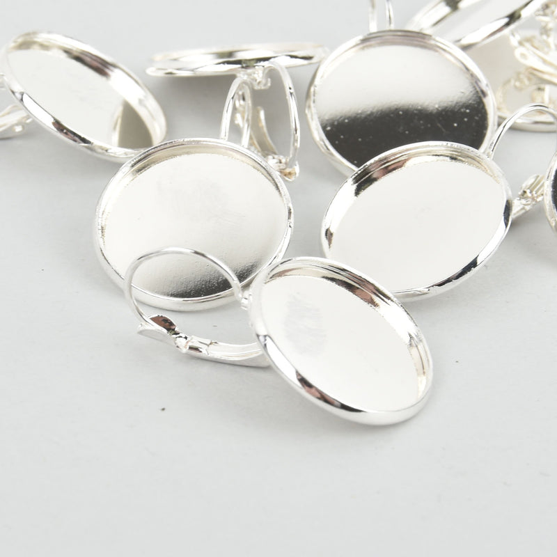 10 (5 pairs) silver plated cabochon bezel setting lever back earring components, fits 20mm round inside bezel  fin0868