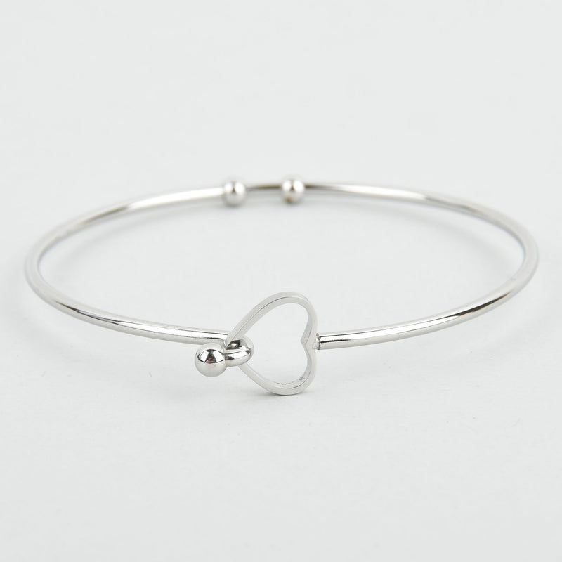 1 Stainless Steel Silver Bangle Charm Bracelet Blank, HEART, about 8-1/8" fits medium wrist fin0871