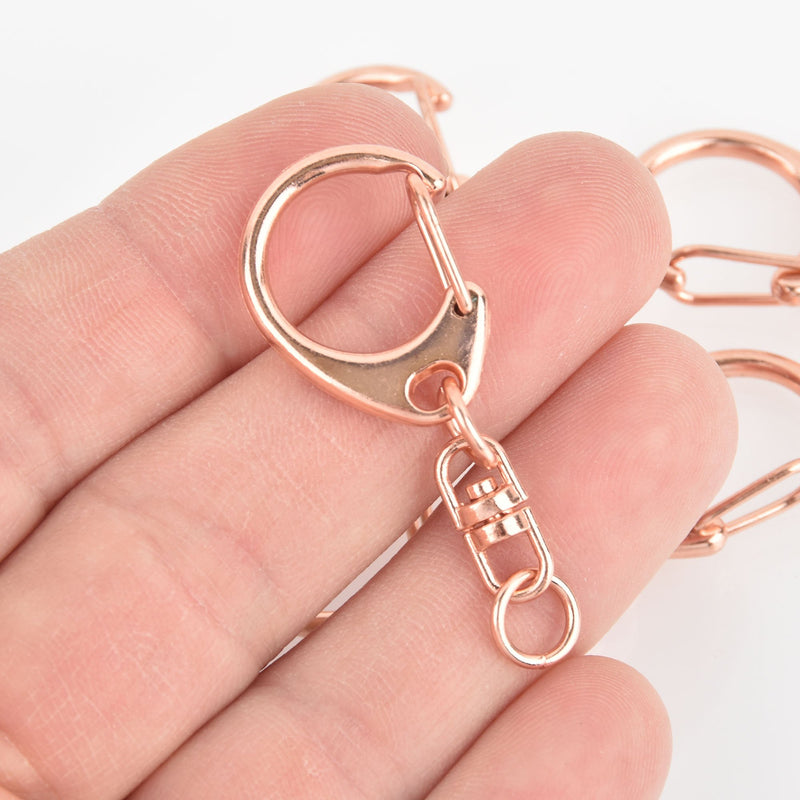 6 Rose Gold Key Chains with Clasp, hinge clasp, swivel key chain clasp for adding lanyards, purses, fin0878