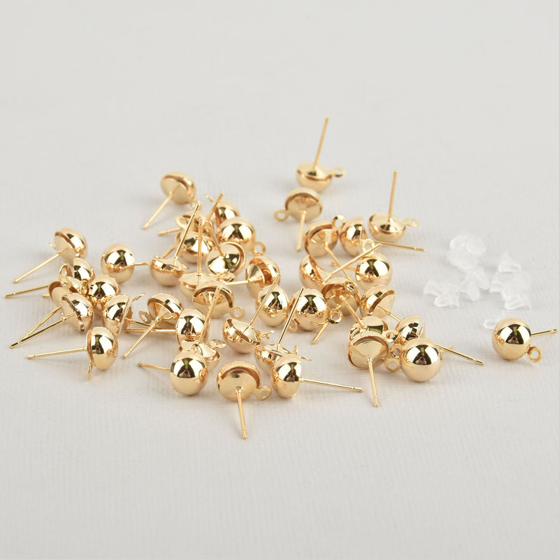 10 Earring Posts 18K Gold Filled ear studs, 8mm dome fin0880