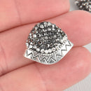 2 TASSEL BEAD CAPS, micro pave rhinestone, fan shape, silver fin0882