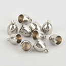 10 Silver Tassel Bead Caps, Leather Cord Ends with Bail Fits up to 8mm cord, stainless steel, fin0885