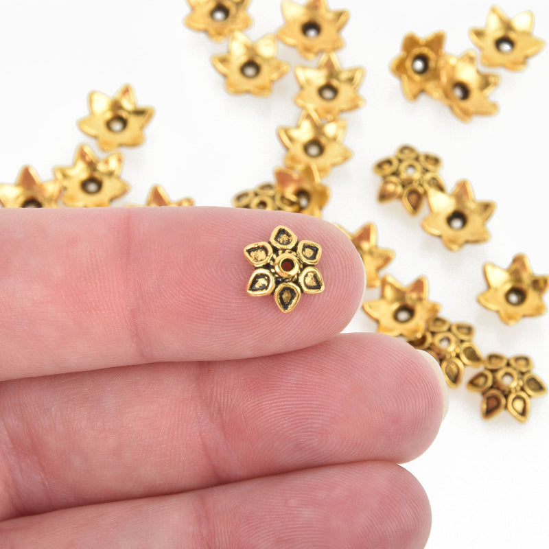 Gold Flower Bead Caps, 6mm, fits beads 10mm to 16mm, fin0886