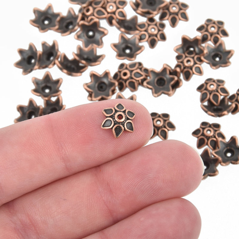 Copper Flower Bead Caps, 6mm, fits beads 10mm to 16mm, fin0887