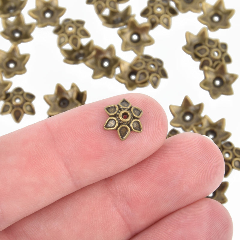 50 Bronze Flower Bead Caps, 6mm, fits beads 10mm to 16mm, fin0888