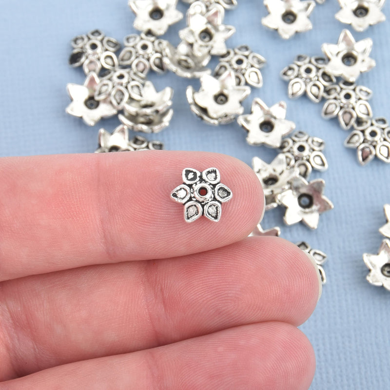 50 Silver Flower Bead Caps, 6mm, fits beads 10mm to 16mm, fin0889