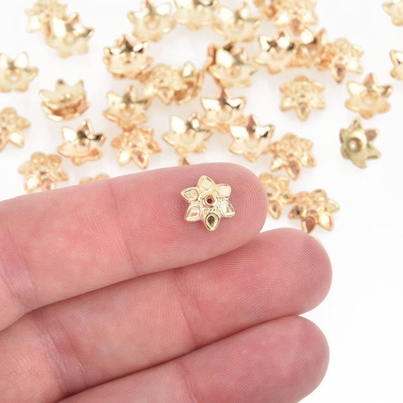 Light Gold Flower Bead Caps, 6mm, fits beads 10mm to 16mm, fin0890