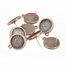 10 COPPER cabochon bezel setting earring post with loop, fits 14mm round inside bezel tray, fin0908