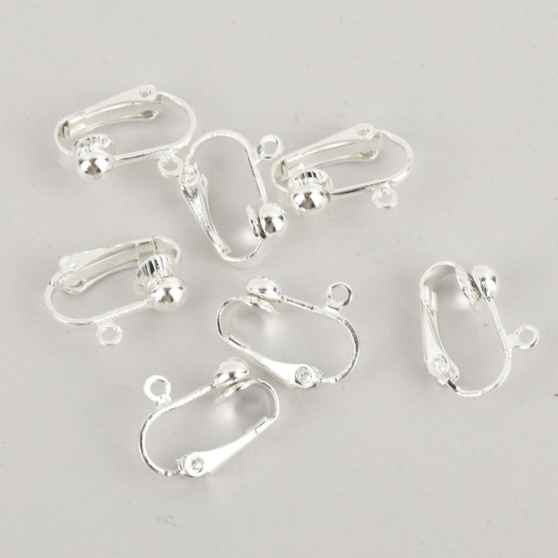 20 Silver Plated Clip On Earring Blanks, fin0931