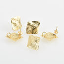 1 pair Gold Earring Post Blanks, ear studs with loop, hammered metal square fin0947