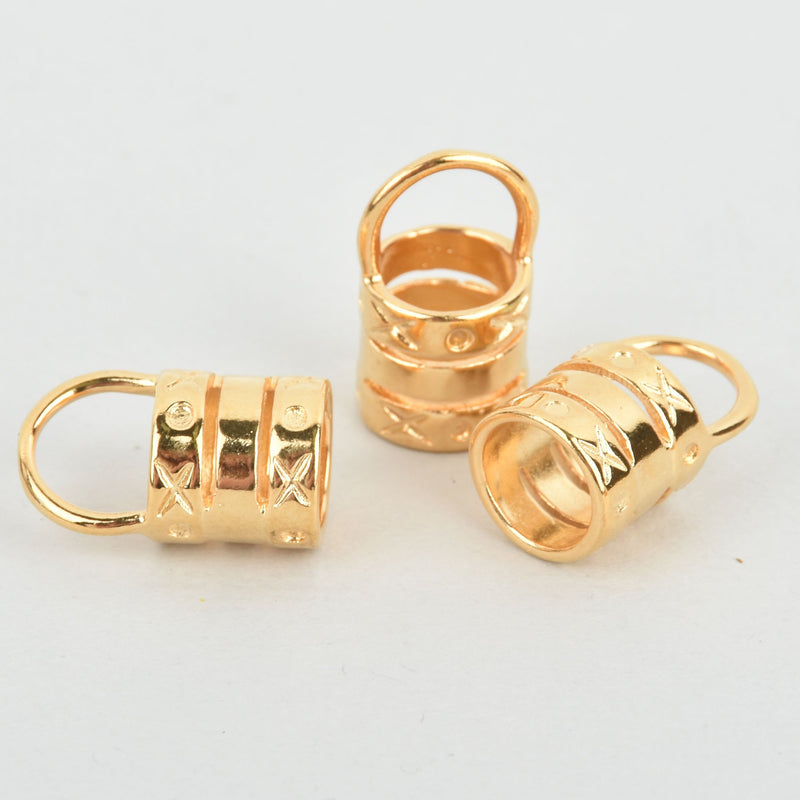 8mm Tube Crimps, Gold Plated End Caps with loop, x4 pcs, fin0953