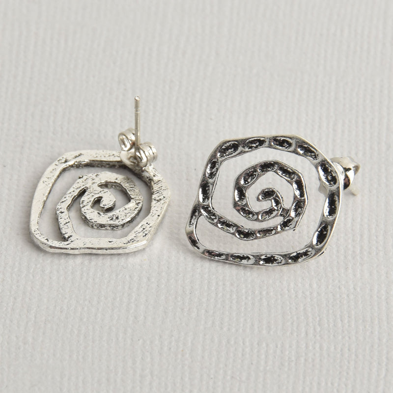 1 pair Silver Earring Post Blanks, ear studs with loop, swirl fin0963