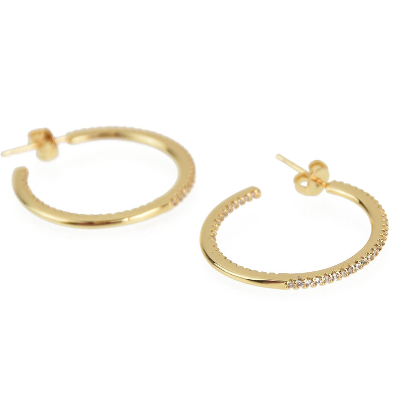 2 Gold Micro Pave Hoop Earrings, Post Back, fin0978