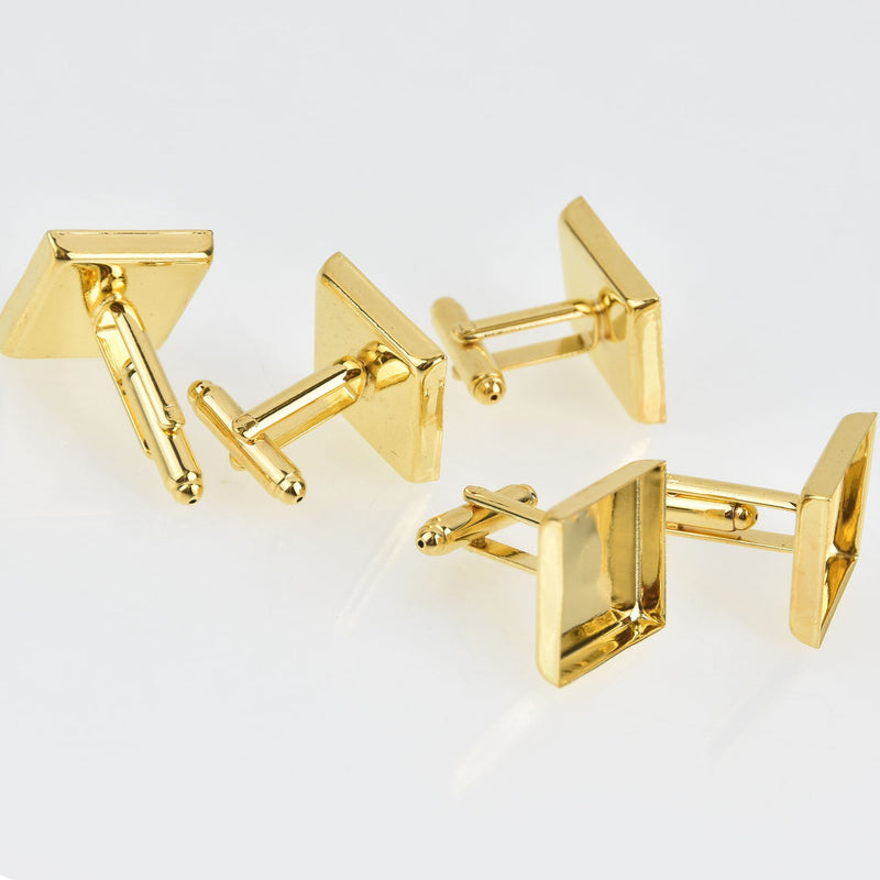 6 Square Cuff Link blanks, gold plated bezel tray fits 18mm fin0985