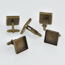 6 Square Cuff Link blanks, bronze plated bezel tray fits 18mm fin0986