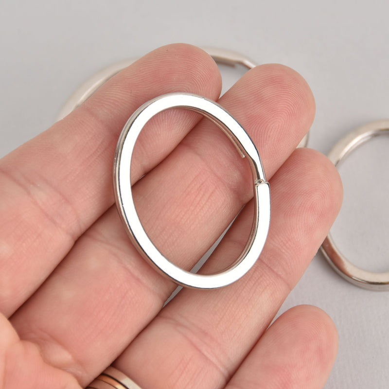 10 Oval Key Chain Rings, Silver Plated Double Loops Split Rings 1-1/2" x 1-1/8", fin0988