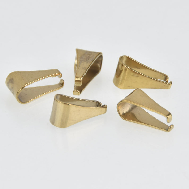 5 Gold Plated Pinch Bail Findings for Pendants, Stainless Steel, 18x9mm, fin0990