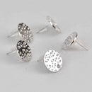 1 pair Silver Earring Post Blanks, ear studs with hang hole, hammered metal round dot fin0997