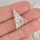 10 Filigree Bead Cones, Bright Silver Flower Wrap, 27mm, fin0999