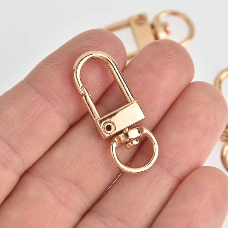 10 Gold Plated Swivel Clasps for Key Rings, Dog Leashes 33x12mm, fin1007