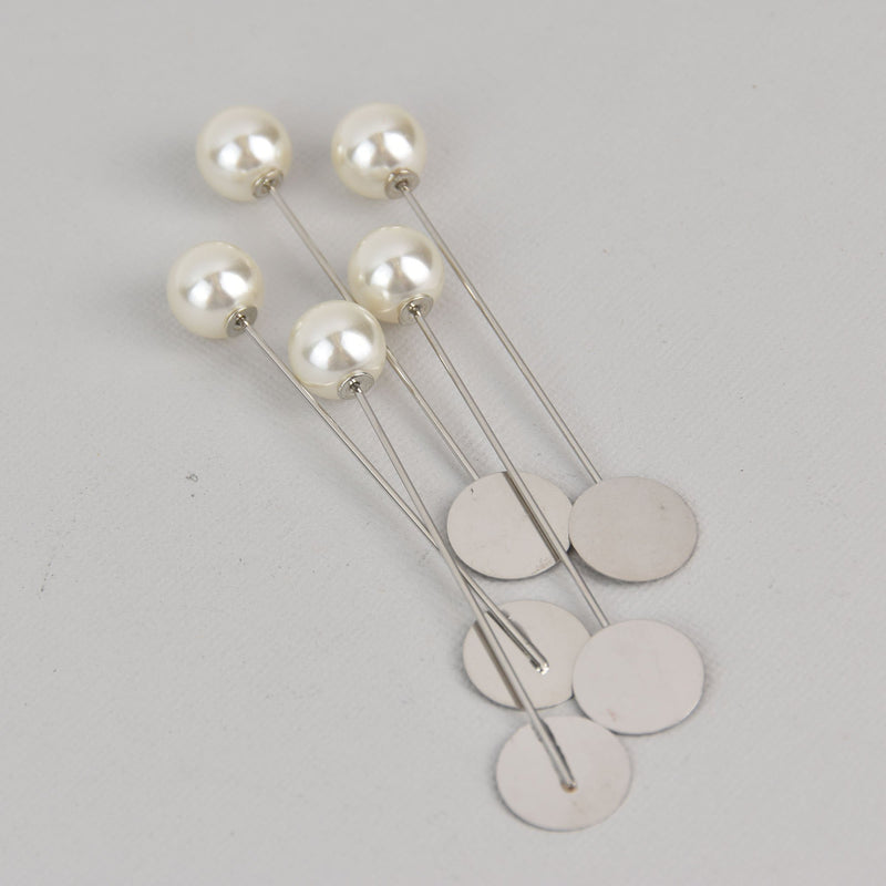 5 Pearl Stick Pins, brooch pins, fits 15mm round pad, fin1056