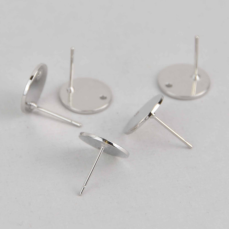 8 Silver Plated Post Earrings with hole, 12mm disc, 4 pairs, fin1063