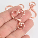 5 Rose Gold Key Chains with Heart Clasp, swivel lobster key chain clasp fin1070