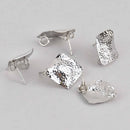 1 pair Silver Earring Post Blanks, ear studs with loop, hammered metal square fin1072