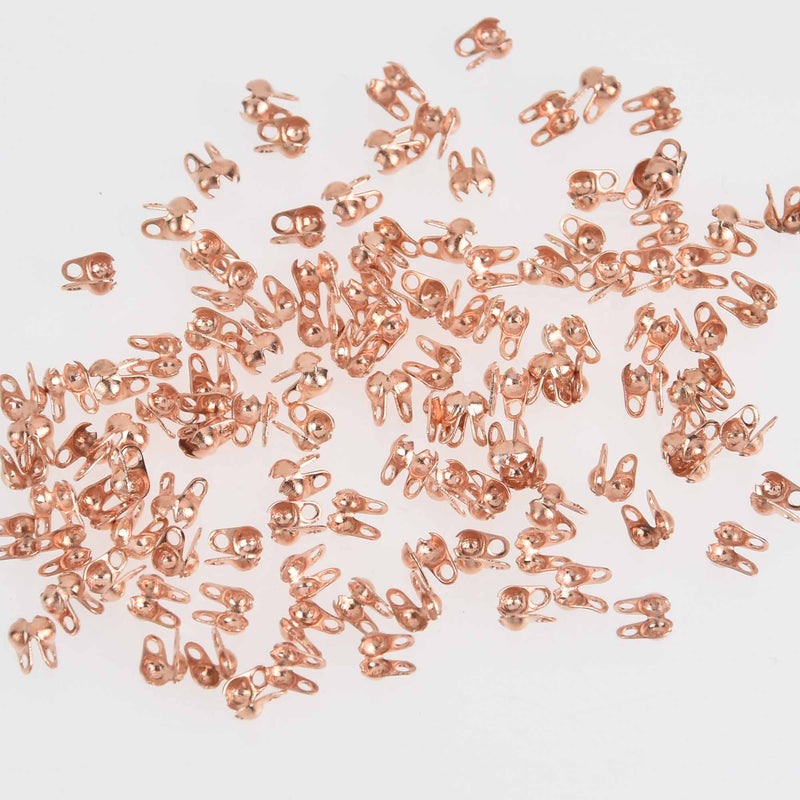 20 Ball Chain End Crimps, Rose Gold Connector Clasp, fits 1.5mm chain, fin1090