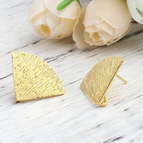 6 Gold Earring Post Blanks, ear studs with loop, quarter circle, fin1117