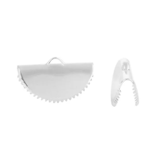 4 Half Round Cord Ribbon Ends, Silver Plated, fin1134