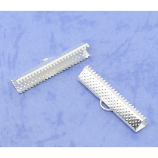 25 Silver Ribbon End Clamp Fasteners, 30mm long fin1135