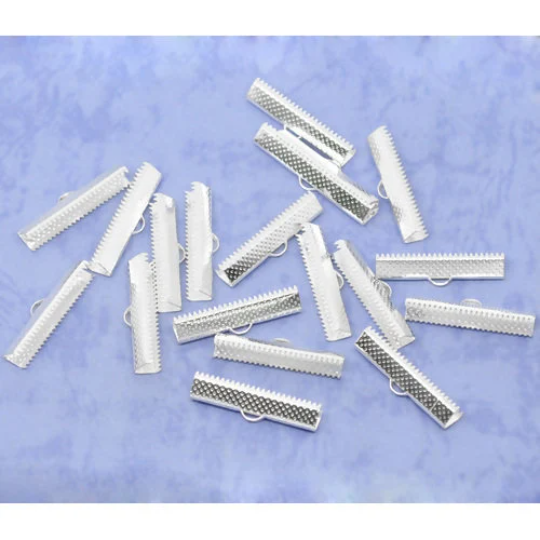 25 Silver Ribbon End Clamp Fasteners, 30mm long fin1135