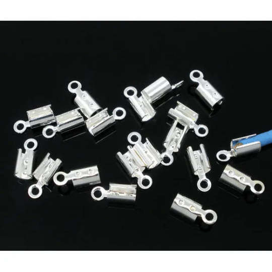 20 Silver 2mm Cord End Bails, fits 2mm-2.5mm cord, fin1136