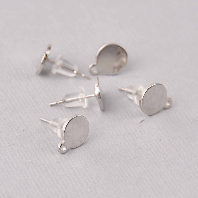 6 Silver Post Earrings, 8mm disc with Loop (3 pairs) fin1150