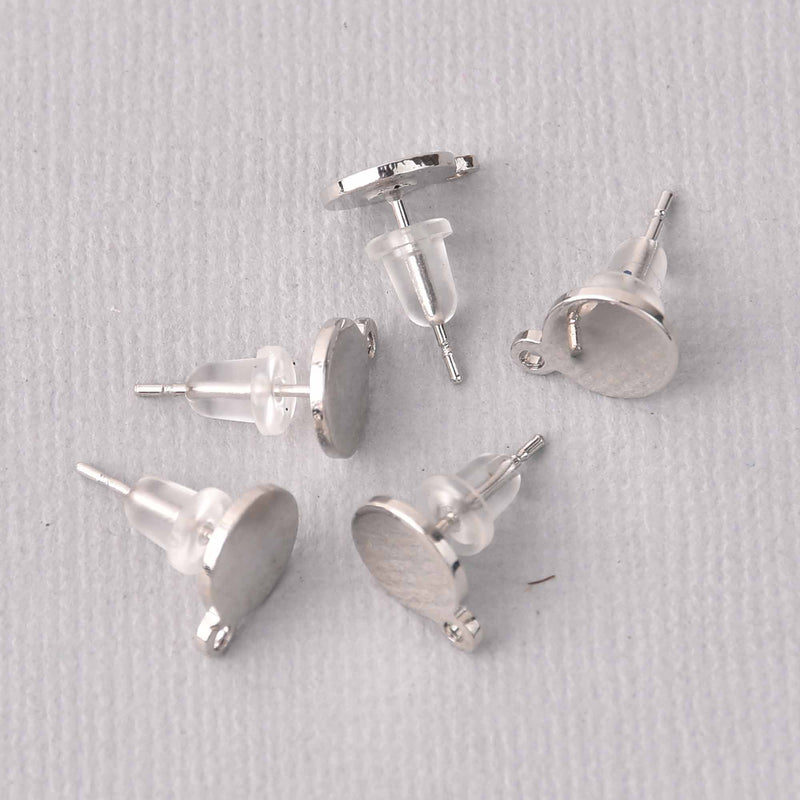 6 Silver Post Earrings, 8mm disc with Loop (3 pairs) fin1150